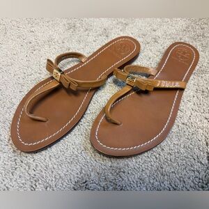 Tory Burch Tan Leather Bow Thong Sandals